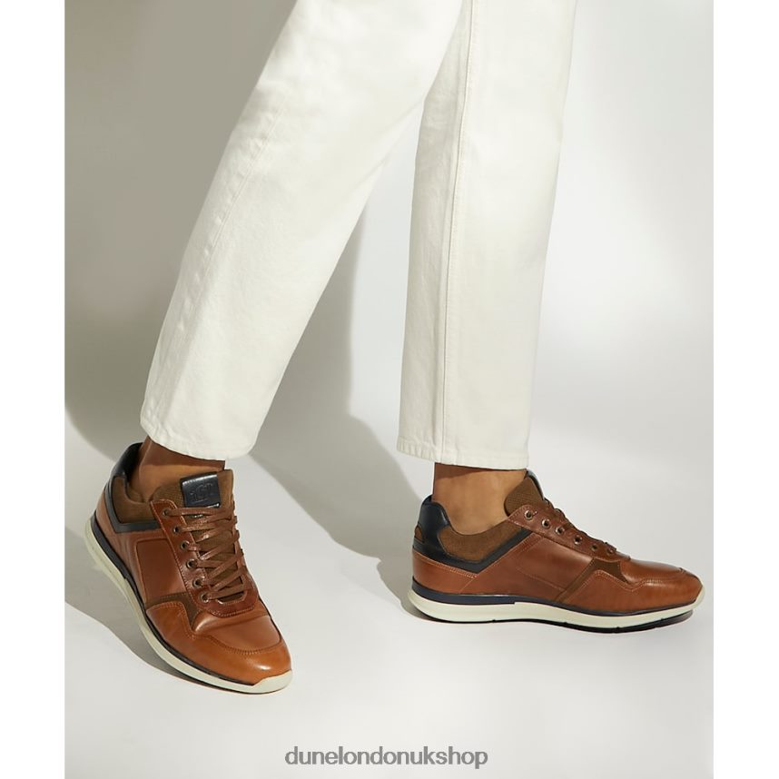 Wide Fit Leather Lace-Up Trainers Men N4BBPB701 Dune London Trended Tan