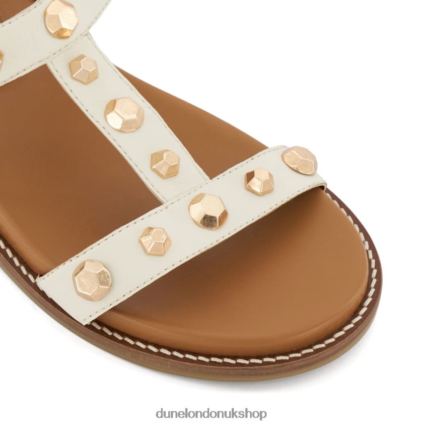 Comfort-Footbed Leather Studded Flat Sandals Women N4BBPB53 Dune London Laurels Ecru