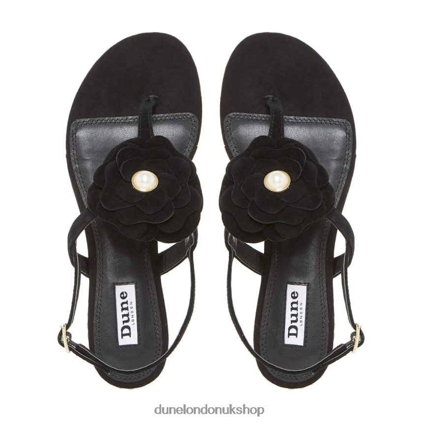 Flower Trim Toe Post Sandals Women N4BBPB671 Dune London Nelle Black