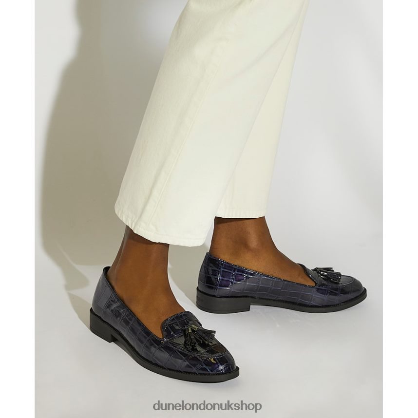 Croc-Effect Tasselled Loafers Women N4BBPB594 Dune London Global Navy
